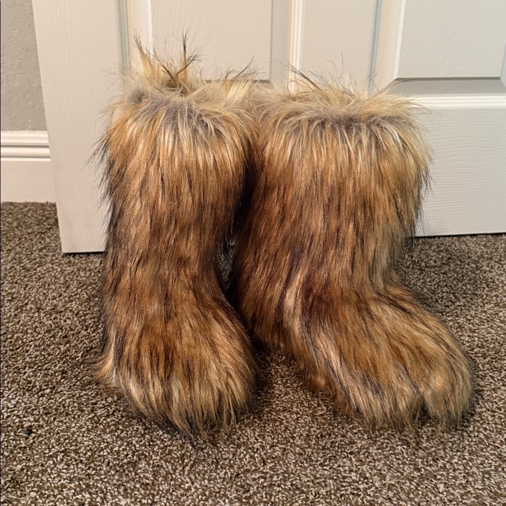 Furla Faux Fur Ankle Boots in Brown and Tan